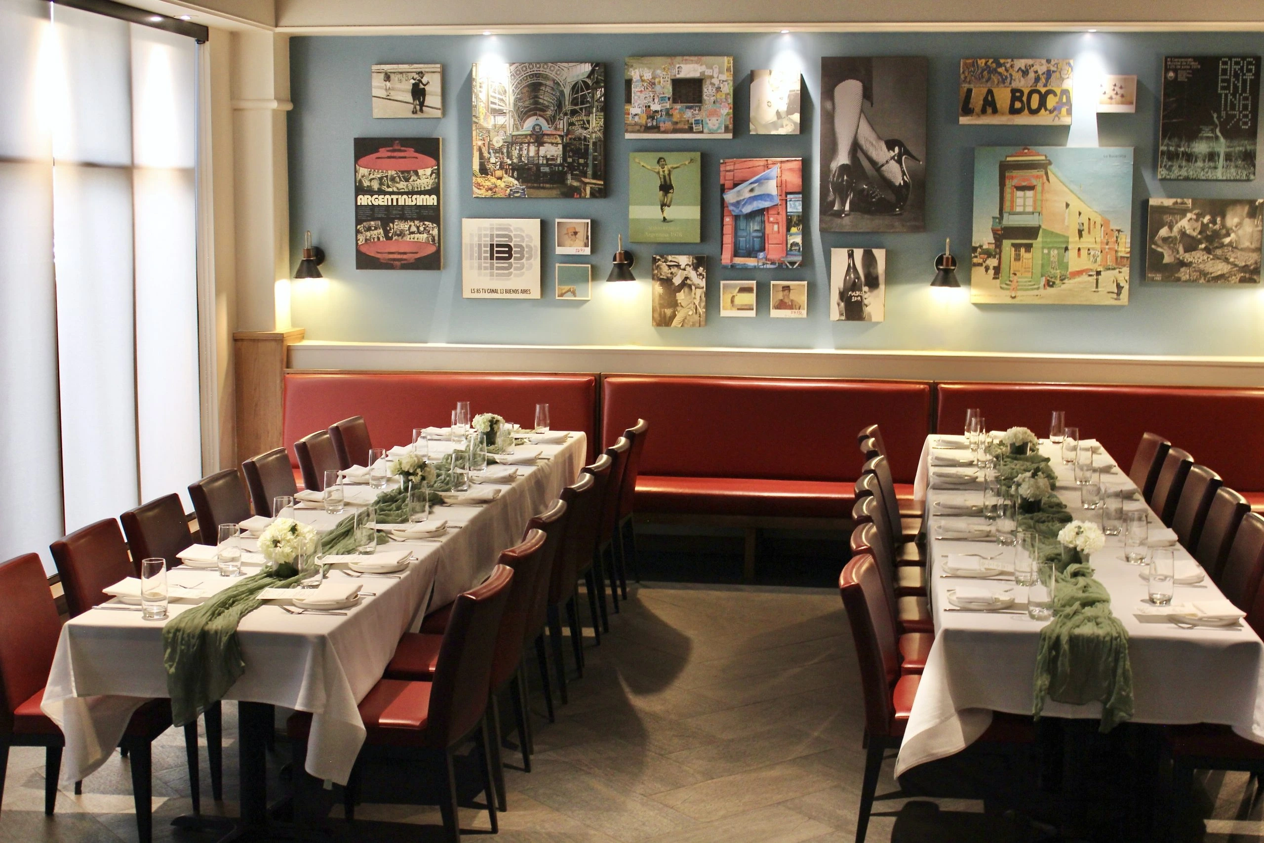 A long table set for a private gathering at Novecento Aventura